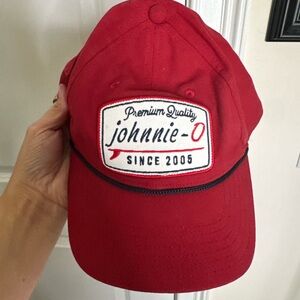 johnnie-O Red Baseball Hat with Patch and Black Piping